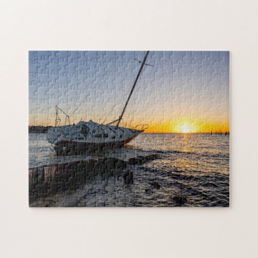 Golf Breeze Zeilboot en Jetty Sunset Puzzel (Horizontaal)