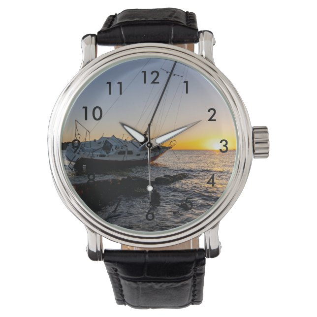 Golf Breeze Zeilboot en Jetty Sunset Wrist Watch Horloge (Voorkant)