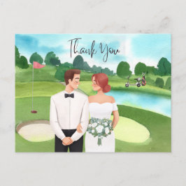Golf Bride en Groom Golfer bruiloft op golfbaan Briefkaart