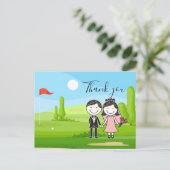 Golf Bride en Groom op golfterrein bruiloft Briefkaart (Staand voorkant)