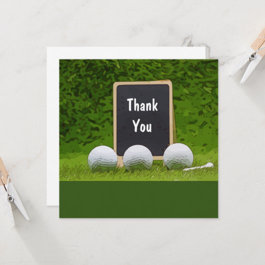Golf Briefkaart met dank woord op zwart bord (Voorkant / Achterkant in situ)