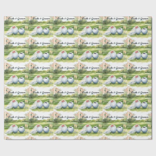 Golf bruid bruidegom golfbal op groen gras cadeaupapier (Zoom)