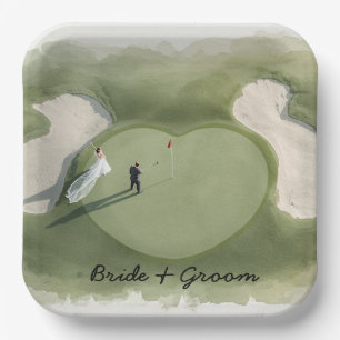 Golf bruid bruidegom golfbal tee met liefde papieren bordje