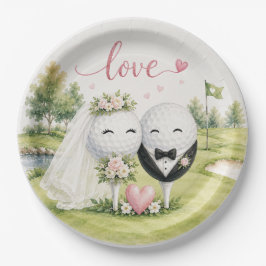 Golf bruid bruidegom golfbal tee met liefde papieren bordje