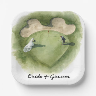 Golf bruid bruidegom golfbal tee met liefde papieren bordje