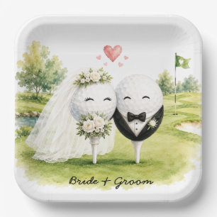 Golf bruid bruidegom golfbal tee met liefde papieren bordje