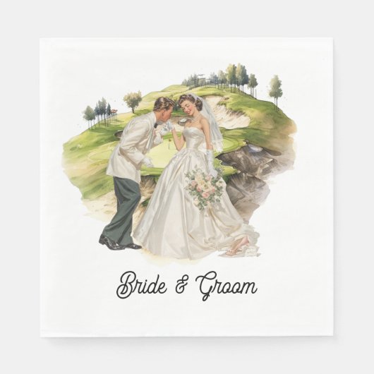 Golf Bruid & Bruidegom trouwen op golfbaan Servet (Voorkant)