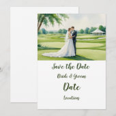 Golf bruid en bruidegom op golfbaan kaart (Voorkant / Achterkant)