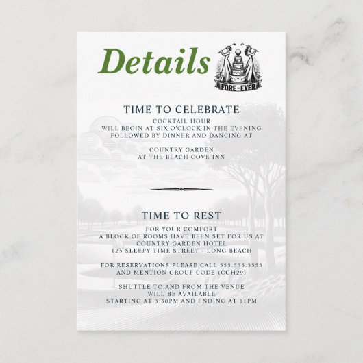 Golf bruiden bruiloft informatiekaartje (Voorkant)