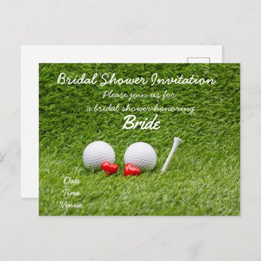 Golf bruids douche uitnodiging met twee golfballen (Voorkant / Achterkant)