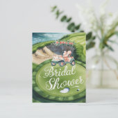 Golf bruidsfeest met golfkar voor bruid golfer briefkaart (Staand voorkant)