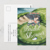 Golf bruidsfeest met golfkar voor bruid golfer briefkaart (Voorkant / Achterkant)