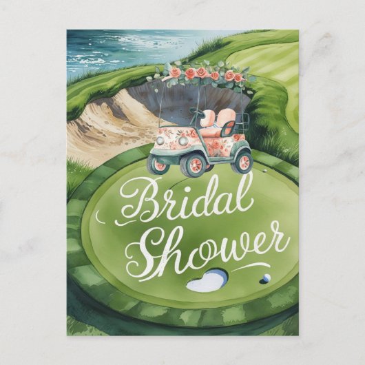 Golf bruidsfeest met golfkar voor bruid golfer briefkaart (Voorkant)