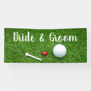Golf bruiloft banner golfbal en liefde voor groen
