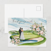 Golf bruiloft bedankkaart golfbaan aquarel briefkaart (Voorkant / Achterkant)