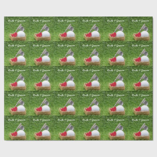 Golf bruiloft bruidegom golfbal op groen gras cadeaupapier (Zoom)