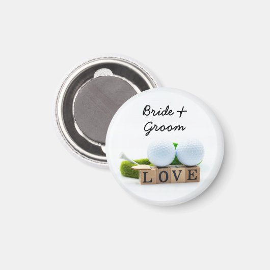 Golf bruiloft bruidegom golfbal t-shirt met liefde magneet (Voorkant / Achterkant)