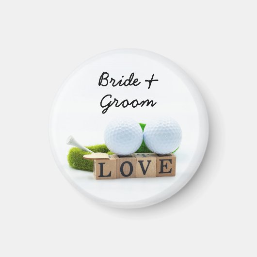 Golf bruiloft bruidegom golfbal t-shirt met liefde magneet (Voorkant)