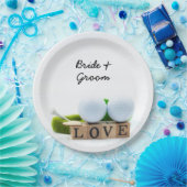 Golf bruiloft bruidegom golfbal t-shirt met liefde papieren bordje (Feest)