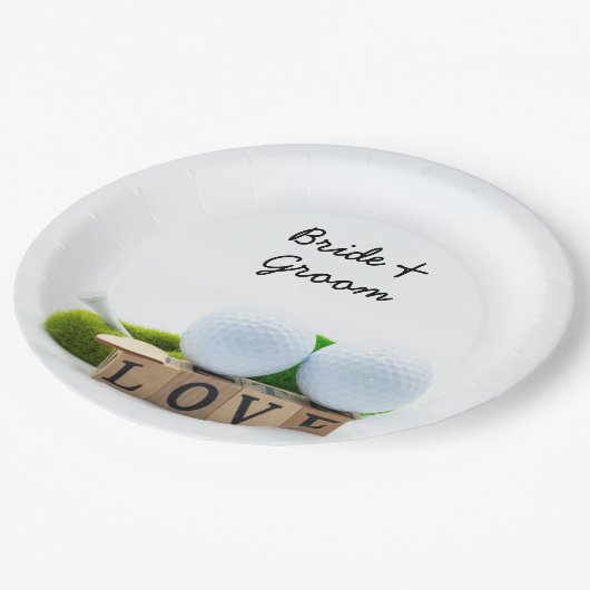 Golf bruiloft bruidegom golfbal t-shirt met liefde papieren bordje (Gekanteld)