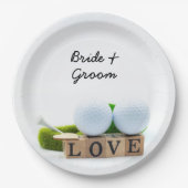 Golf bruiloft bruidegom golfbal t-shirt met liefde papieren bordje (Voorkant)