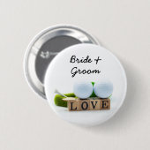 Golf bruiloft bruidegom golfbal t-shirt met liefde ronde button 5,7 cm (Voorkant /achterkant)