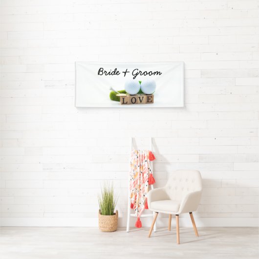 Golf bruiloft bruidegom golfbal t-shirt met liefde spandoek (Insitu)