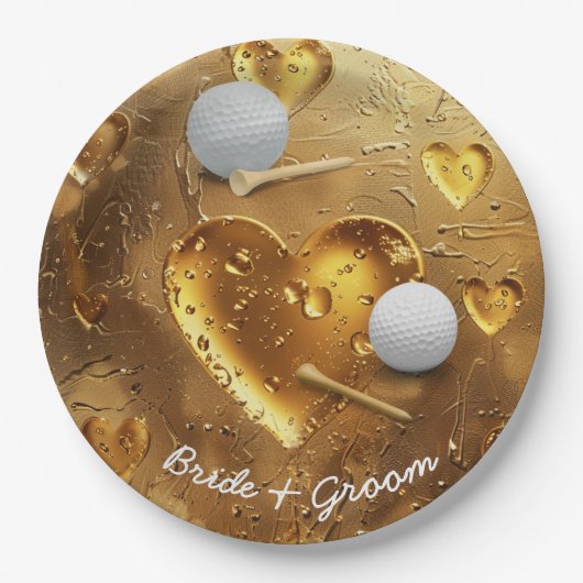 Golf bruiloft bruidegom naam met golfbal papieren bordje (Voorkant)