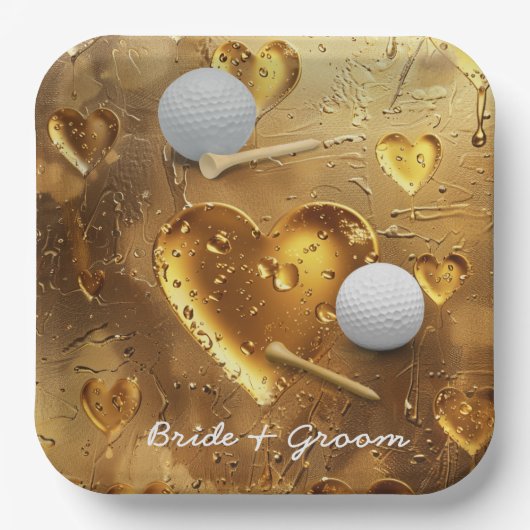 Golf bruiloft bruidegom naam met golfbal papieren bordje (Voorkant)