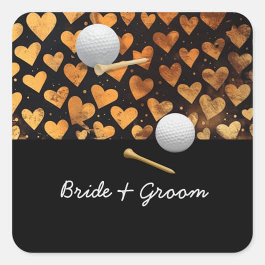 Golf bruiloft bruidegom naam met golfbal vierkante sticker (Voorkant)