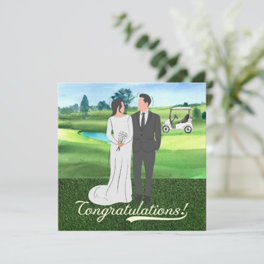 Golf bruiloft Gefeliciteerd met bruid en bruidegom (Staand voorkant)