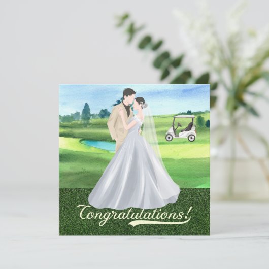 Golf bruiloft Gefeliciteerd met bruid en bruidegom (Staand voorkant)