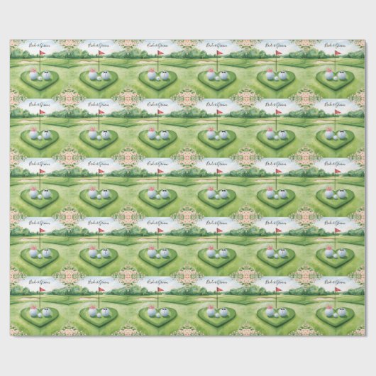 Golf bruiloft golfbal bruid en bruidegom op green cadeaupapier (Vlak)