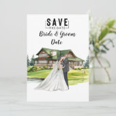 Golf Bruiloft met bruid en bruidegom bij clubhuis Kaart (Staand voorkant)