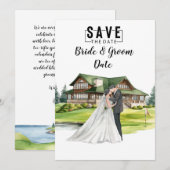 Golf Bruiloft met bruid en bruidegom bij clubhuis Kaart (Voorkant / Achterkant)