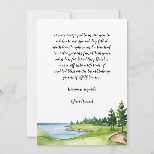 Golf Bruiloft met bruid en bruidegom bij clubhuis Kaart (Achterkant)