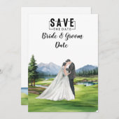 Golf Bruiloft met bruid en bruidegom bij clubhuis Kaart (Voorkant / Achterkant)