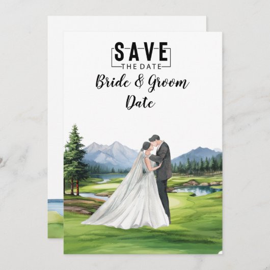 Golf Bruiloft met bruid en bruidegom bij clubhuis Kaart (Voorkant / Achterkant)