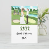 Golf Bruiloft met bruid en bruidegom bij clubhuis Kaart (Staand voorkant)