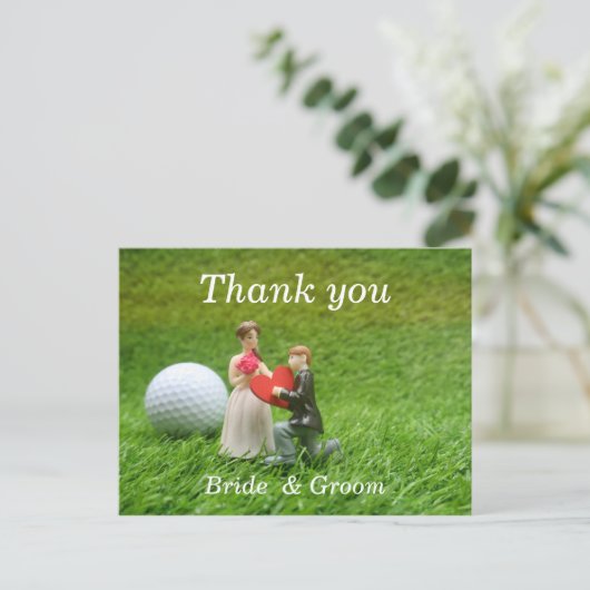 Golf bruiloft met bruid- en bruingolfer uit liefde briefkaart (Staand voorkant)