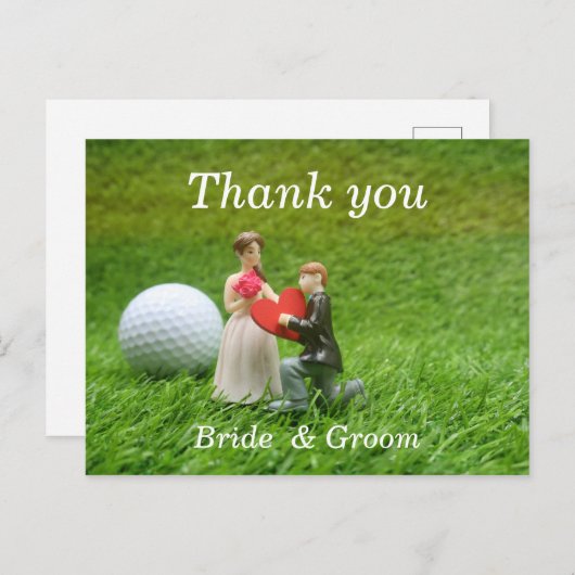 Golf bruiloft met bruid- en bruingolfer uit liefde briefkaart (Voorkant / Achterkant)