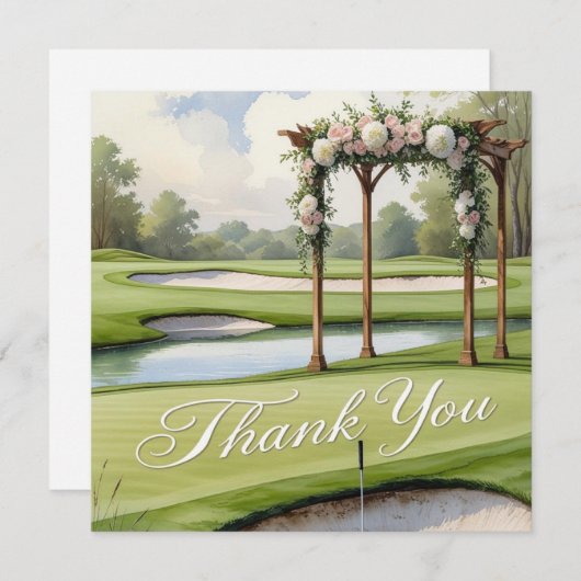 Golf bruiloft met tekst op de golfbaan bedankkaart (Voorkant / Achterkant)