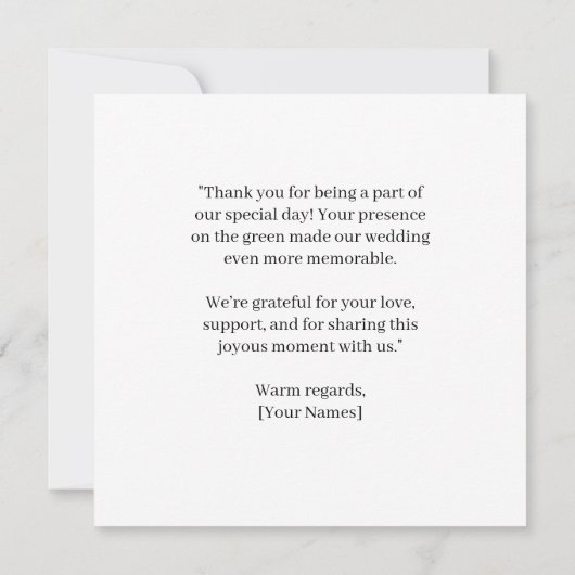 Golf bruiloft met tekst op de golfbaan bedankkaart (Achterkant)