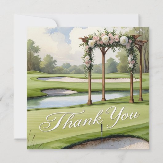 Golf bruiloft met tekst op de golfbaan bedankkaart (Voorkant)
