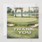 Golf bruiloft met tekst op de golfbaan bedankkaart (Voorkant)