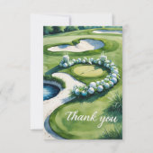 Golf bruiloft met tekst op de golfbaan bedankkaart (Voorkant)