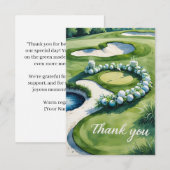 Golf bruiloft met tekst op de golfbaan bedankkaart (Voorkant / Achterkant)