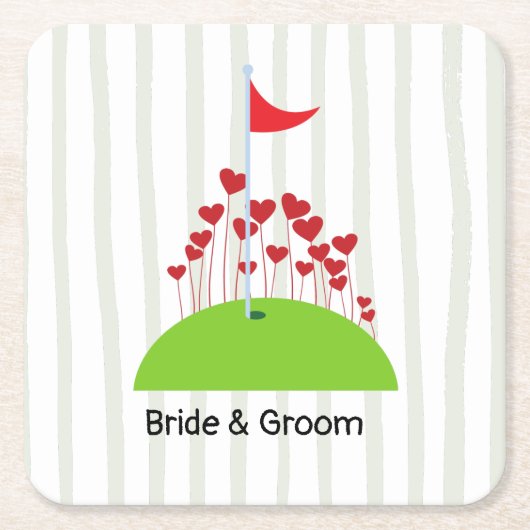 Golf bruiloft met veel liefde op golflengte kartonnen onderzetters (Voorkant)