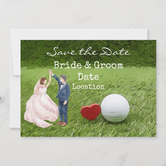 Golf bruiloft save the date met liefde golfer kaart (Voorkant)