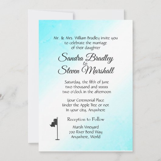 Golf Bruiloft Thema Aqua Uitnodigingen (Voorkant)